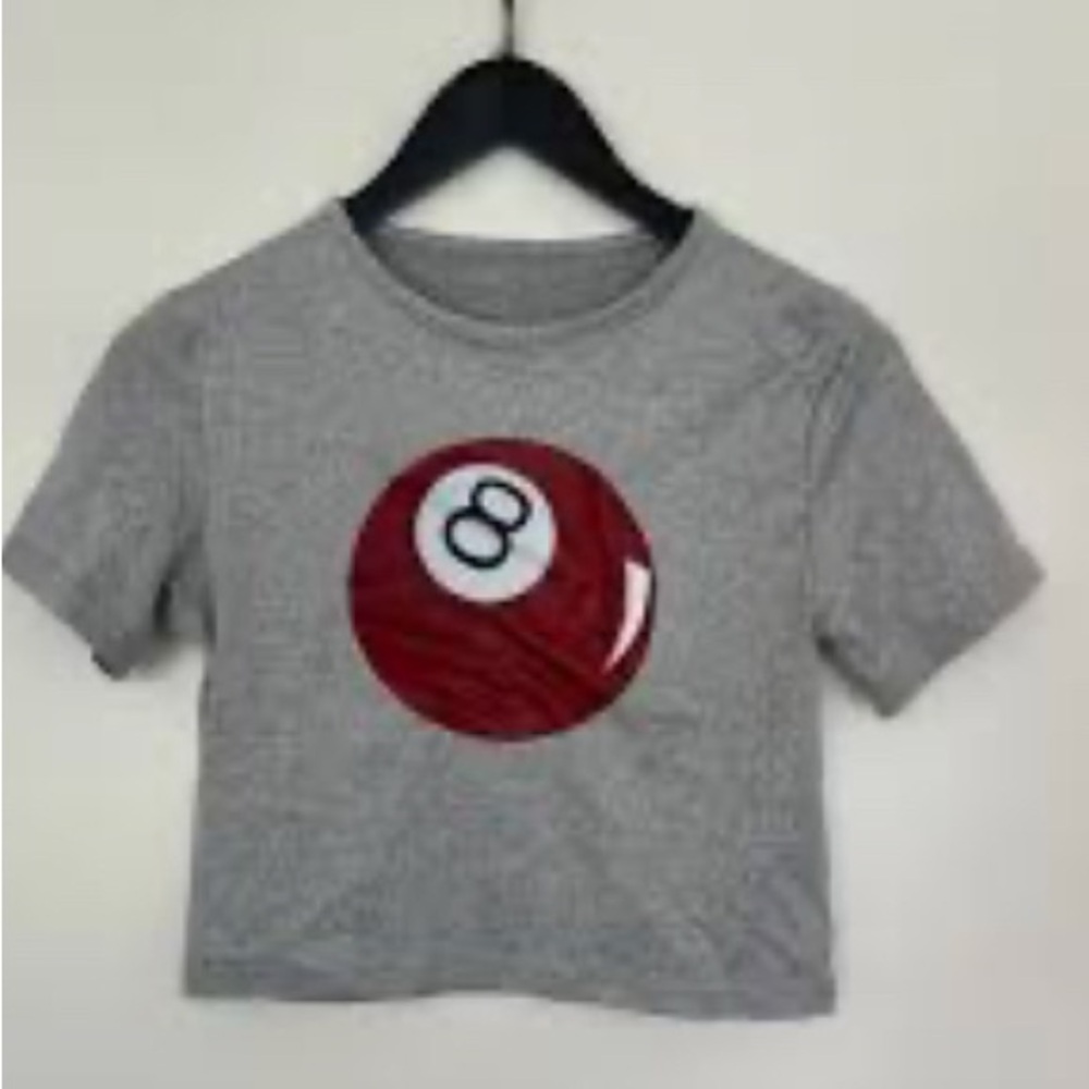 Tilly's Heather Gray Tee with Red 8 Ball Design